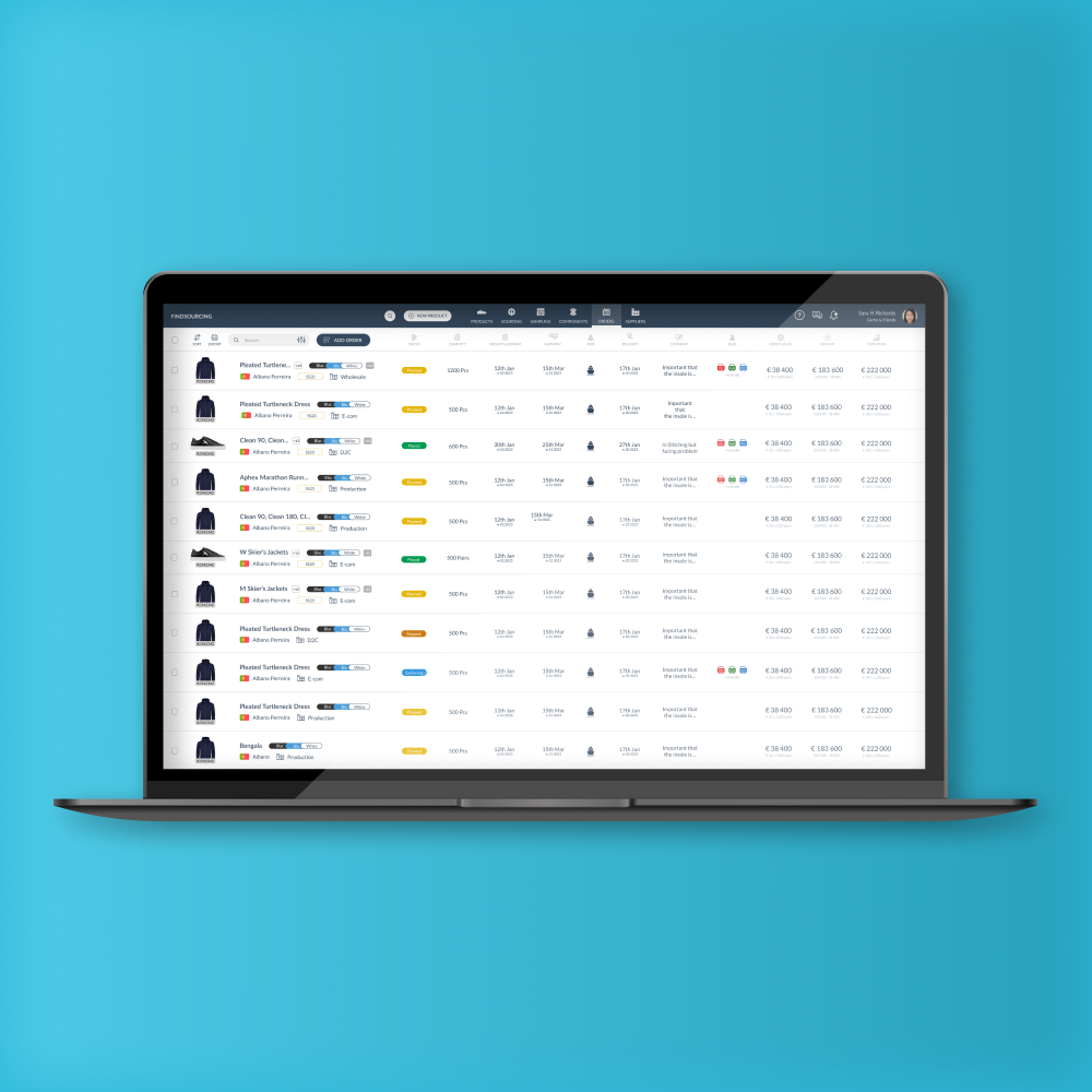 Order management screen.